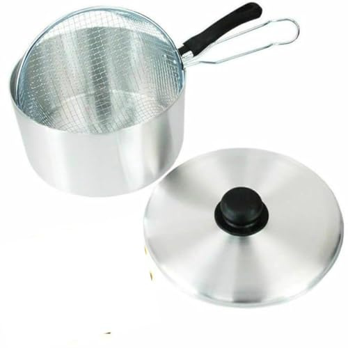 23cm Non-Stick Deep Fat Fryer Set - Steel Chip Pan with Lid & Basket, Aluminum Cookware for Home Kitchen Cooking (Silver)