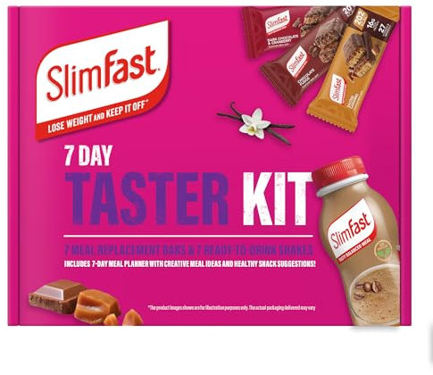 SlimFast 7-Day Taster Kit – 7 Meal Replacement Bars & 7 Ready-to-Drink Shakes, High Protein, High Fibre, 27 Vitamins & Minerals, 7-Day Meal Planner, Low-Calorie Snacks for Weight Management