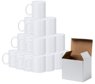 Genérico Set de 36 Tazas de Cerámica Blancas, 350 ml, Acabado Mate, con Cajas Individuales