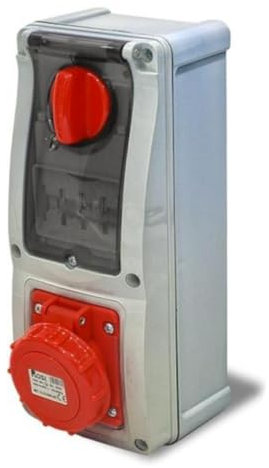 Presa interbloccata verticale con sezionatore, interruttore, montaggio a parete, con fondo, con magnetotermico, 380V 415V AC, 4 poli, 3P+T, 63A, IP67 da interno e esterno