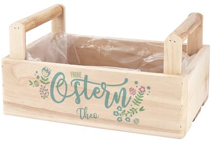 Herz & Heim® Personalisierter Osterkorb aus Holz – Bedruckt mit Name – Dekorativer Pflanzkorb für Ostern – Individuelles Ostergeschenk für Kinder & Familie – Perfekt als Osternest oder Frühlingsdeko