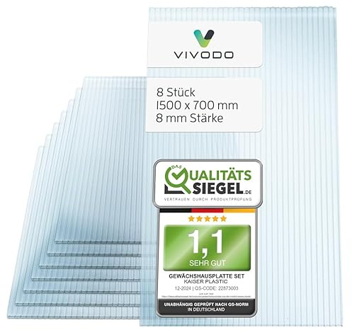 Vivodo Piastre per serra, 8 pezzi, pannelli alveolari, 8 mm, piastre per serra, 700 x 1500 mm