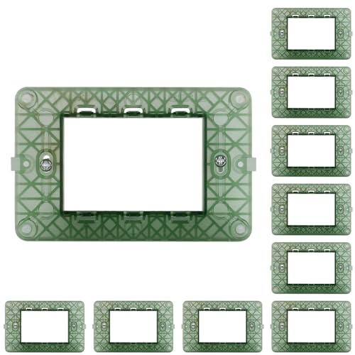 CILIA Compatibile con Vimar Plana, Supporto Per Scatola 502 503 504 507, Supporti in Plastica per Interruttori e Prese, Supporto 2/3/4/7 Moduli (10 Pezzi Verde, 3 Moduli)