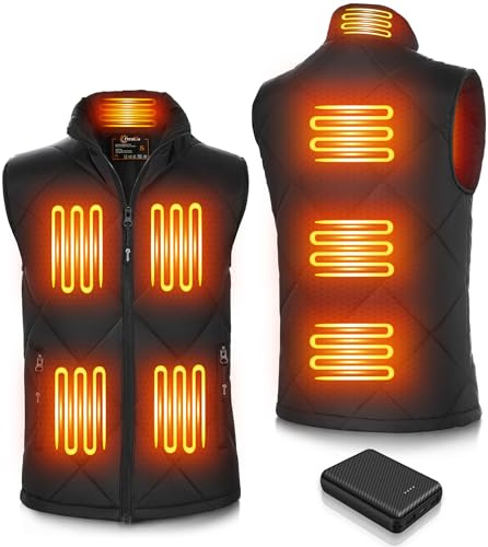 FERNIDA Heated Gilet for Men, USB 5V Heated Vest, Electric Jacket for Winter Warm with Battery Pack, 3 Temperature Levels, 8 Heating Zones, XL
