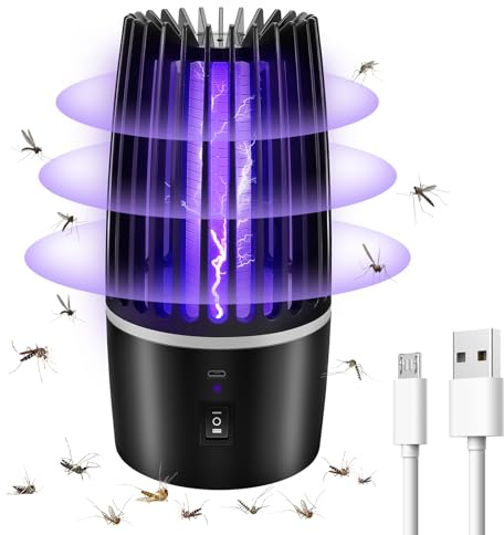 Lampe Anti Moustique, 2 en 1 Tueur d'Insectes Électrique, Attrape Mouche USB Rechargeable, Sûr et Efficace, 360 ° UV Tueur d'Insectes, Efficace Portée 100m² pour Répulsif Mites, Mouche, Insectes