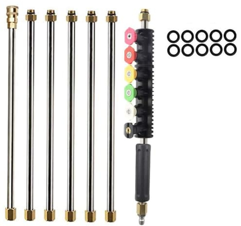 Pqahffowr - Herramienta de limpieza de canalones de 10 pies, alargador para limpiador con 6 puntas de boquilla, conexión 1/4 Po, kit de piezas para lavadora eléctrica