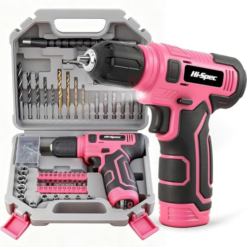 Hi-Spec 110Pcs 8V USB Cordless Electric Screwdriver and Bit Set, Pink | Fits Common and Security Screws, Magnetic Adaptor, Tight-Space Reach, Durable Steel Bits, Organized Case
