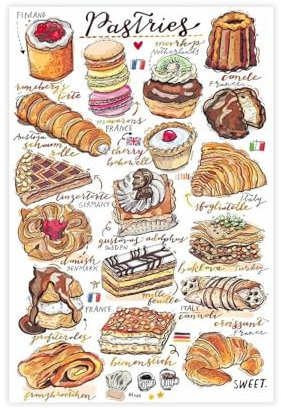 Poster sur toile aquarelle pâtisseries cuisine recettes culinaires décoration chambre paysage bureau chambre cadeau sans cadre 40 x 60 cm