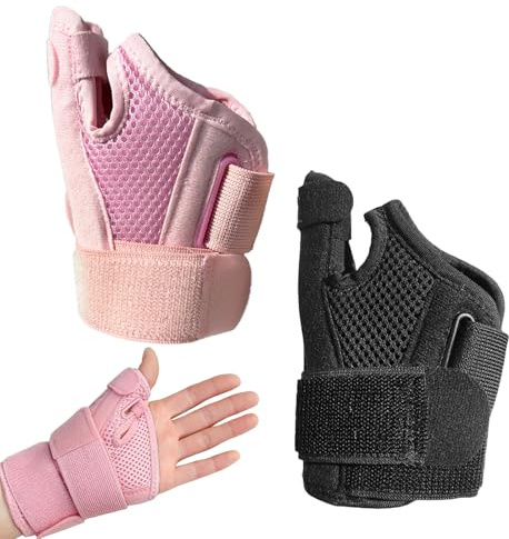 Katslyn 2 PCS Thumb Support for Arthritis, Breathable and Soft Thumb Splint Left Hand Right Hand, Ergonomical Thumb and Wrist Support Adjustable, for Arthritis, Tendonitis, Thumb Sprain, Pink, Black