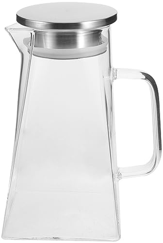 POPETPOP Jarra De Vidrio Grande 1300ml Tapa Resistente Para Agua Fría, Vidrio Templado, Diseño Cuadrado, Para Uso Doméstico y Refrigerador, Adecuado Para Jugos, Té Helado y Bebidas Frías