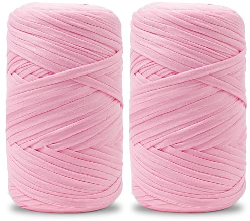 Vincona Hilo de Camiseta Crochet 2x200 g, Hilo para Crochet, Ideal para Bolsos, Cestas, Adornos de pared, Decoración del hogar y Manualidades-Rosa princesa 06
