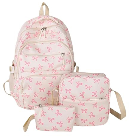 Arroopu School Bag for Girls, 3 Pieces Preppy School Backpack Set, Cute Bow Girls Schoolbags, Rucksack for Teenager Secondary Primary Middle Schools