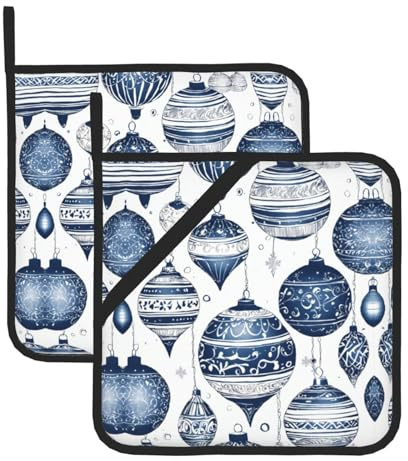 Set di 2 presine da cucina con stampa di ornamenti natalizi, sottopentola per cucina e cottura