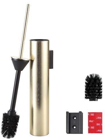 DAZI Escobilla WC de Pared Cilíndrico, Escobillero baño Acero Inoxidable sin Necesidad de Taladro, Escobillero con Vaso Interior Extraíble para una Limpieza Fácil del Baño (Oro Cepillado)