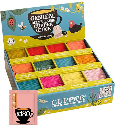 Cupper Bio Tee Probierbox | 11 Sorten | 180 Teebeutel Geschenkset | Kräuter-, Früchte- & Grüntee | plastikfrei | fair gehandelt | Geschenk für Teeliebhaber