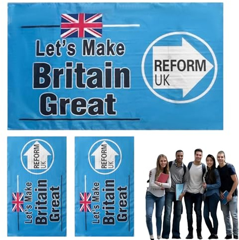 Bandiera Reform UK e 2 bandiere sventolanti, grandi bandiere decorative per esterni Union Jack/ag, Make Britain Great Again, sfondo blu vivido grande lettera F/lag, britannico F/lag per interni ed