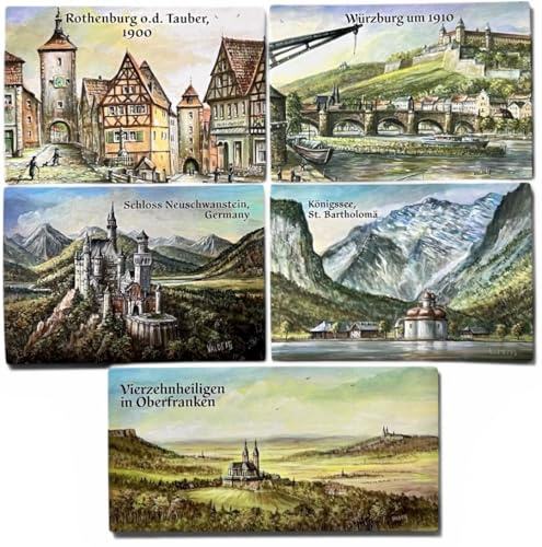 5X Bayern - XL Kühlschrank Magnete, Königssee St. Bartholomä Schloss Neuschwanstein Würzburg Rothenburg o.d. Tauber Vierzehnheiligen Kühlschrankmagnet Magnet typisches Fotomagnet Souvenir Valdeig P