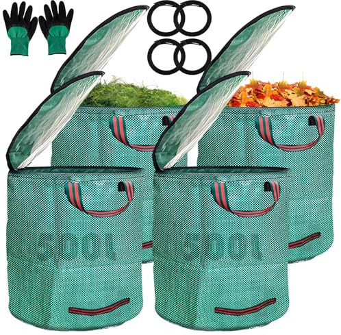 CYEER 4 x 500L Gartensack Set inkl. Gartenhandschuhe – XXL Gartenabfallsack Selbststehend & Reißfest – Große Laubsäcke Robust für Rasenschnitt, Grünschnitt & Gartenabfälle – Wasserdicht & Faltbar