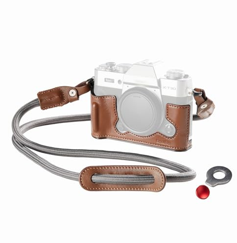 SMALLRIG X-T30 III Half Leather Case med axelrem för FUJIFILM X-T30 / X-T30 II/X-T30 III, Kameraväska i retrostil med aluminiumram och avtryckarknappslock, brun - 5670