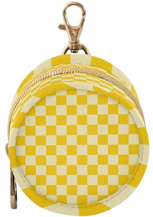 ElliTarr Pacifier Holder with Clip Pacifier Case for Diaper Bag Round Baby Pacifier Pouch Box Bag Portable Checkered Yellow