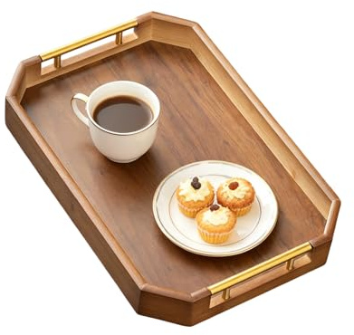 Holztablett,Achteckige Aufbewahrungsbox Mit Griff | Dekoratives Servier Tablett Im Vintage Design - für Innen und Außen, Zuhause, Schlafzimmer, Wohnzimmer, Küche, Restaurant, Hotel, Apartment, Büro un