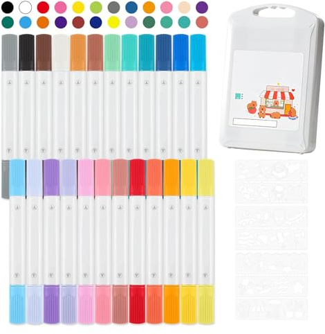 MENUY 24 Farben Porzellanstifte Spülmaschinenfest mit 8 Zeichenvorlagen, Keramik Bemalen Stifte, Keramikstifte zum Bemalen von Tassen, Glas, Holz, Metall & für DIY-Dekoration