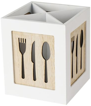 LABRIMP Organizador de Utensilios de Mesa de Madera, Porta Cubiertos para Cocina Múltiples Compartimentos, Soporte Compacto para Tenedores, Cucharas y Palillos, Ahorro de Espacio