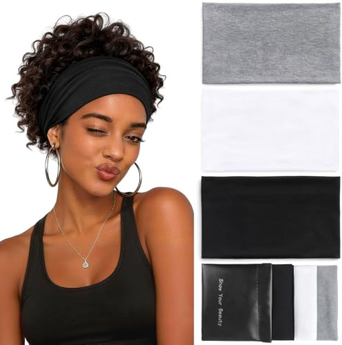 Kavya Hårband, dam, elastiskt brett pannband, 3-pack, flerfärgad | 15 cm halkskydd hårband – svettabsorberande ventilerande pannband för yoga makeup sport