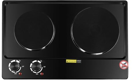 Cuisinière électrique double tête - Chauffage infrarouge - 2500 W - Contrôle de la température - 6 niveaux - Arrêt automatique sûr - Pour cuisine, camping, appartement