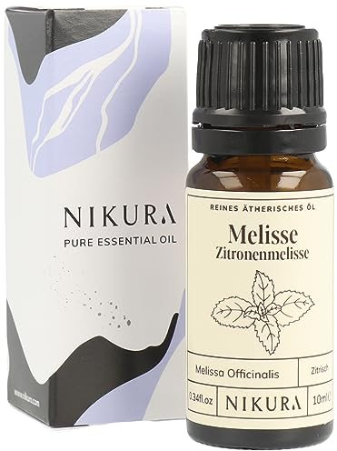 Nikura Melissa (Lemon Balm) Essential Oil - 10ml | 100% Pure Natural Oils | Perfect for Aromatherapy, Diffusers, Humidifier, Bath | Great for Self Care, Skin | Vegan & UK Made