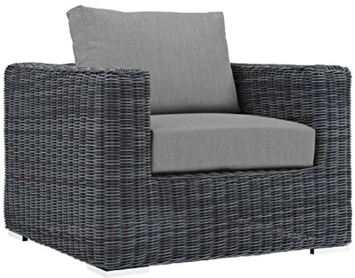 Modway Summon Wicker Rattan Outdoor Patio Sunbrella Armchair in Canvas Gray