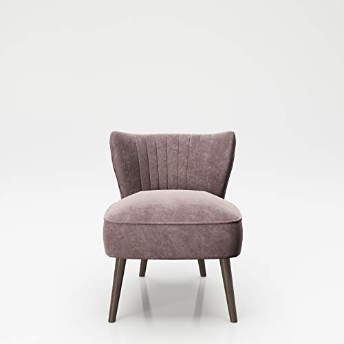 PLAYBOY Sessel mit Rückenlehne, Samtstoff, gepolsteter Loungestuhl aus Samt mit Bestickung und Keder, Massivholzfüsse, Cocktailsessel, Rosa, Rose Quartz, Retro-Design, Club-Stil, Lounge, Wohnzimmer