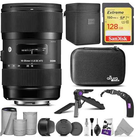 Sigma 18-35mm F1.8 Art DC HSM Lens for Canon DSLR Cameras with SanDisk 128gb SD Card & Altura Photo Advanced Accessory and Travel Bundle