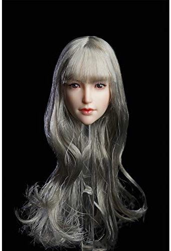 1/6 Skala Weiblicher Kopf Geschnitzt Niedlich Loli Body Fitting Puppe Modell Kurzes Haar Silbernes Haar (C)
