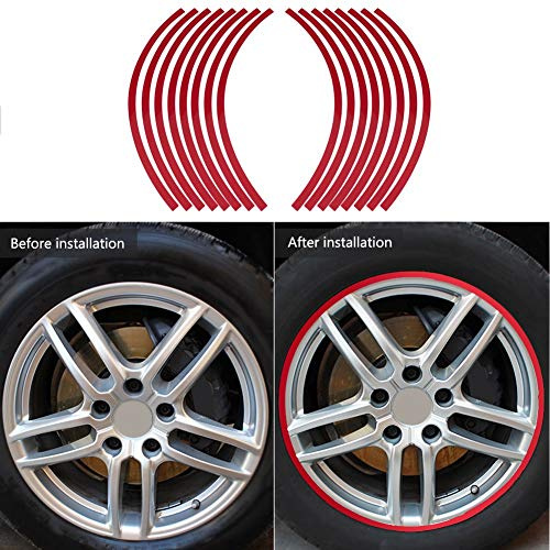 Adesivo riflettente per cerchioni a strisce per cerchi da 16-19 pollici Dimensioni del cerchio per auto universale Ruota per moto riflettente Adesivo per nastro adesivo a strisce(rosso)