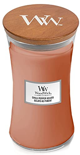 WoodWick Hourglass großes Glas Duftkerze mit knisternder Docht | Chilli Pepper Gelato | Brenndauer bis zu 130 Stunden