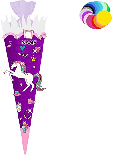alles-meine.de GmbH Bastelset - Schultüte Farbe & Größe wählbar 70/85 / 100 cm - Einhorn - inkl. Name - Farbe frei wählbar - Bastelschultüte - Zuckertüte zum selber Basteln..