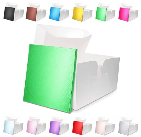 LARRYROO Square Colour Cake Drum Board & White Box + Lid Combo Pack for Wedding, Birthday Cakes (Green, 14 Inches)