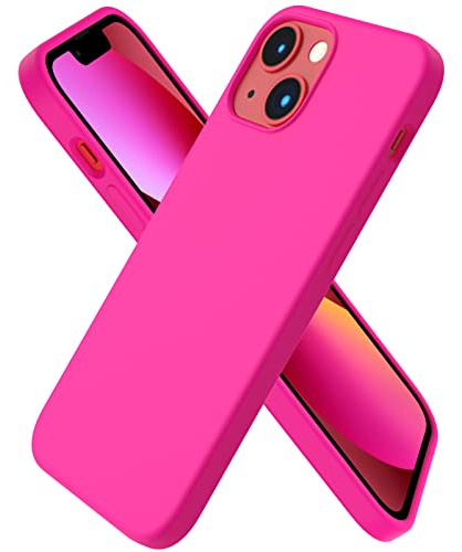 ORNARTO Cover per iPhone 13 mini Silicone,Antiurto,Rosa caldo | Silicone Liquido Premium,Protezione Completa,Morbida al tatto,Custodia per Telefono con Fodera in Microfibra Antigraffio