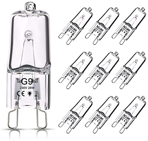 OSDUE G9 Halogen Bulbs, 10 Pack 28W G9 Light Bulbs 230V 370Lm 2800K Warm White Light Lamps for Kitchens, Living Rooms and Bedrooms (10 Pack)