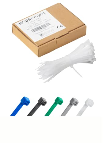 Haus Projekt White 100x2.5mm Small Cable Ties, 100pcs Premium Industrial Multi-Purpose Plastic Small Zip Tie Wraps, Indoor and Outdoor Use, Cable Management, Wires, Office, Garden, Christmas Zip Ties