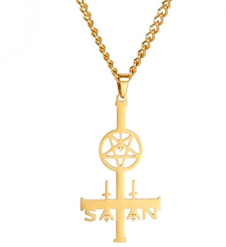 VASSAGO Sello de Satanás collar de acero inoxidable Leviatán Cruz Lucifer Diablo Colgante invertido Pentagrama Joyería para Hombres Mujeres