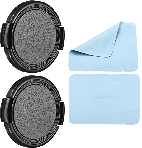 PATIKIL Camera Lens Cap, 2 Pack Sides Pinch Front Lens Cover with Microfiber Cleaning Cloth for 46mm Thread Universal DSLR Lenses for Nikon, for Fujifilm, for Pentax, for Leica