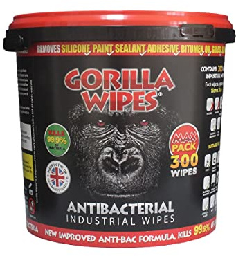 Gorilla Wipes Original Antibacterial Multi-Surface Hand Wipes – Bucket of 300 Industrial Cleaning Wipes