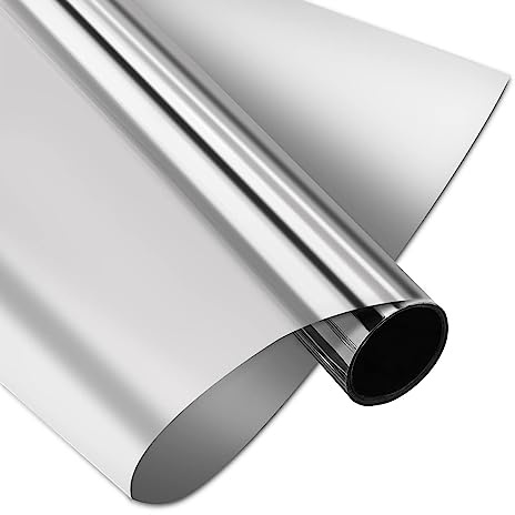 YORKING 76CM*3M One Way Window Film Silver Mirror Glass Film Privacy Sunscreen Window Sticker Heat Insulation Mirror Heat Insulation 99% UV Protection Adhesive-Free Self-Adhesive Window Sticker