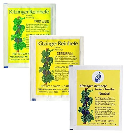Kitzinger Weinhefe Bundle Portwein, Steinberg, Neutral 3 Stück Hefe Arauner für die Weinherstellung Wein selber machen