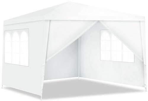 COSTWAY Carpas para Exteriores 3x3, Pergolas de Jardin 4 Paredes Laterales Desmontables y Ventanas Transparentes, Cenadores para Jardin Impermeable, Tubos de Metal, Camping Playa