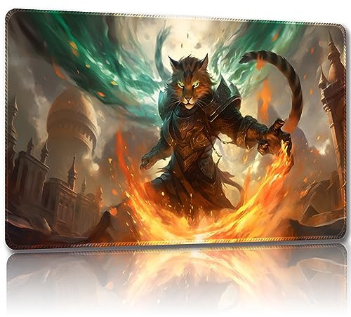 Malqiqi Playmat for MTG, with Free Storage Bags,Game Mat 24 x 14 inches, TCG and Board Game Mat for Cards,Mousepad Desk Mats (Battle Cat-Regular)