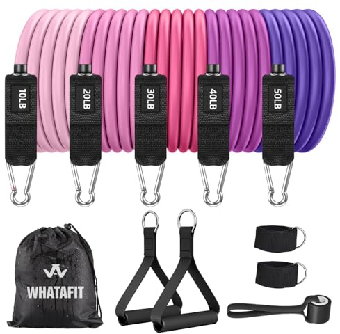 WHATAFIT Resistance Bands, Exercise Bands，Resistance Bands for Working Out, Work Out Bands with Handles for Men and Women Fitness, Strength Training Home Gym Equipment