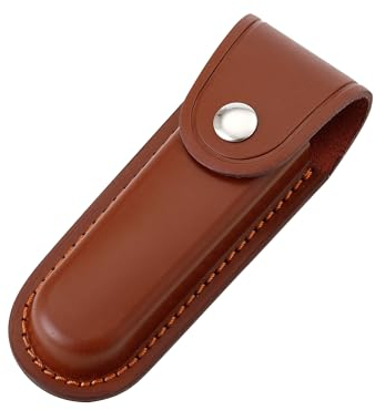 Qtcial Pocket Knife Sheath, 5 Folding Pocket EDC Knife Case, Portable Pouch Knife Leather Holster with Snap Closure and Belt Loop, Accessory for Outdoor Climbing, Camping, Cycling and Hiking, Brown